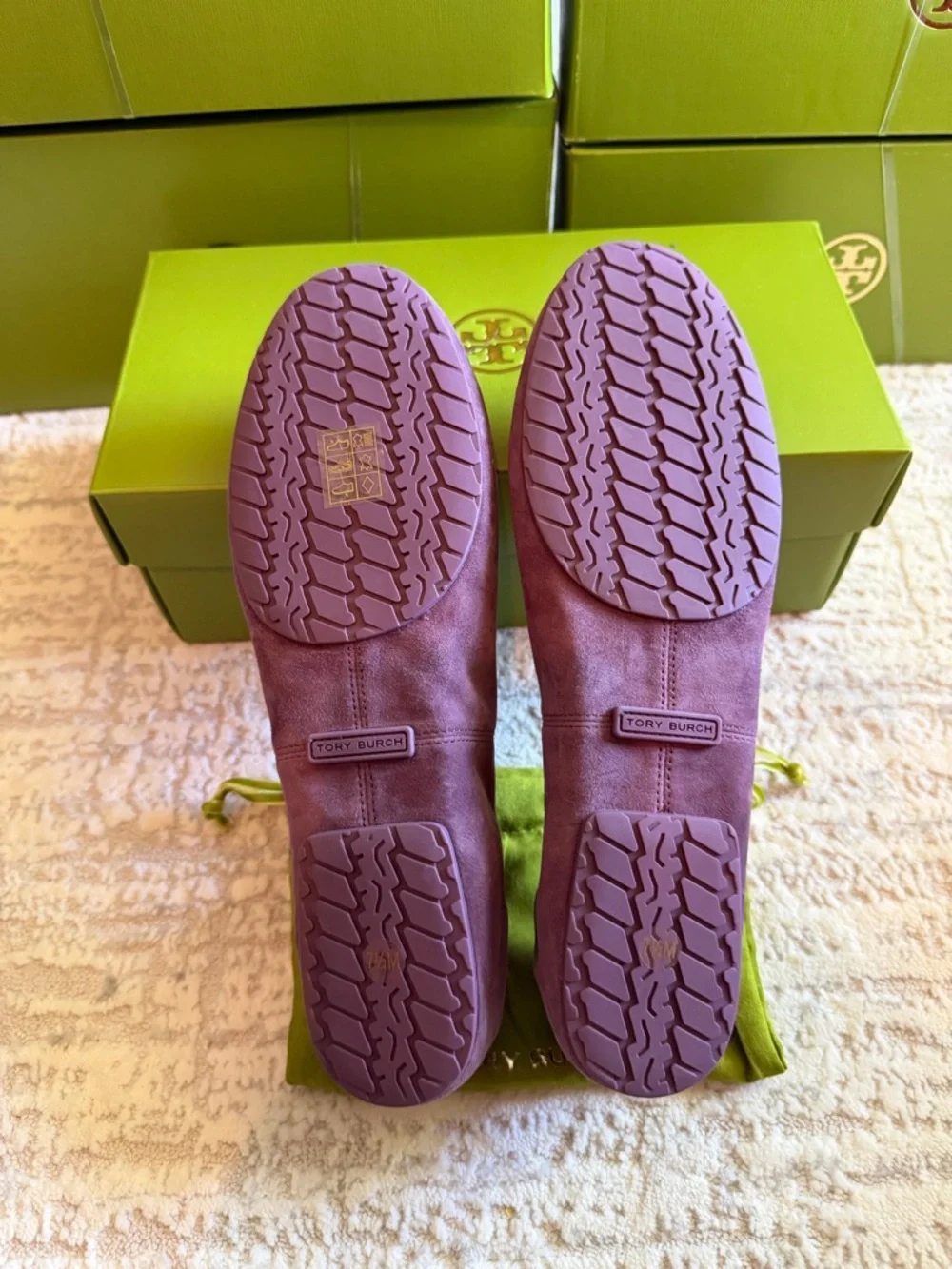 Tory Burch Plum Suede Logo Ballet Flats